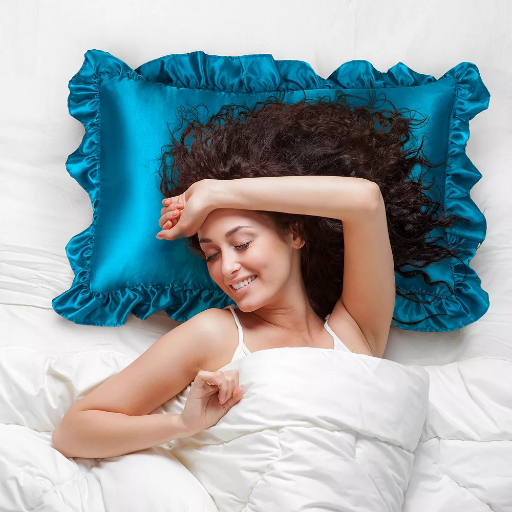 PiccoCasa Retro Satin Ruffle Pillowcases, Envelope Closure Set Of 2 King(20"x36") 5 PiccoCasa Retro Satin Ruffle Pillowcases, Envelope Closure Set Of 2 King(20"x36") - Image 3