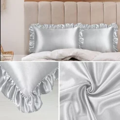 PiccoCasa Retro Satin Ruffle Pillowcases, Envelope Closure Set Of 2 King 20"x36" -travel pillow shop 6239590 ALT2