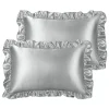 PiccoCasa Retro Satin Ruffle Pillowcases, Envelope Closure Set Of 2 King 20"x36" -travel pillow shop 6239590 Silver Grey