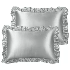PiccoCasa Retro Satin Ruffle Pillowcases, Envelope Closure Set Of 2 King 20"x36"