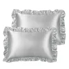 PiccoCasa Retro Satin Ruffle Pillowcases, Envelope Closure Set Of 2 Size 17" X 25" -travel pillow shop 6239703 Silver