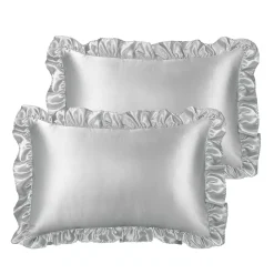 PiccoCasa Retro Satin Ruffle Pillowcases, Envelope Closure Set Of 2 Size 17" X 25"