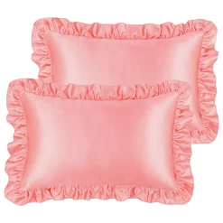 PiccoCasa Retro Satin Ruffle Pillowcases, Envelope Closure Set Of 2 Standard 20" X 26"