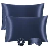 PiccoCasa Satin Enveloped Pillowcase With Eye Mask & Scrunchie 2 Pcs Queen 20" X 30" 2 PiccoCasa Satin Enveloped Pillowcase With Eye Mask & Scrunchie 2 Pcs Queen 20" X 30" -travel pillow shop 6239988 Navy Blue