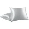 PiccoCasa Luxury Satin Pillowcases For Skin Set Of 2, Zipper Closure Size 17" X 25" -travel pillow shop 6240024 Silver