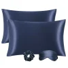 PiccoCasa Set Of 2 Satin Pillowcase Durable&Soft Zippered King 20" X 36" -travel pillow shop 6257583 Navy Blue