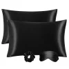 PiccoCasa Set Of 2 Satin Silk Pillowcase Soft Zipper Closure Standard 20" X 26" -travel pillow shop 6257589 Black