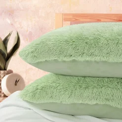 PiccoCasa Pack Of 2 Soft Faux Fur Pillow Cases With Zipper King 20" X 36" -travel pillow shop 6257637 ALT2